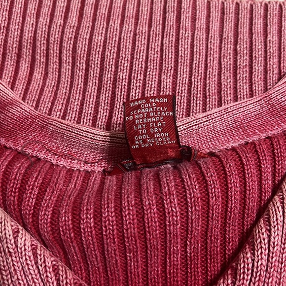 Sundance Women's Full Zip 100% Cotton Sweater Size Medium Pink Rib Knit V-Neck - Picture 5 of 5